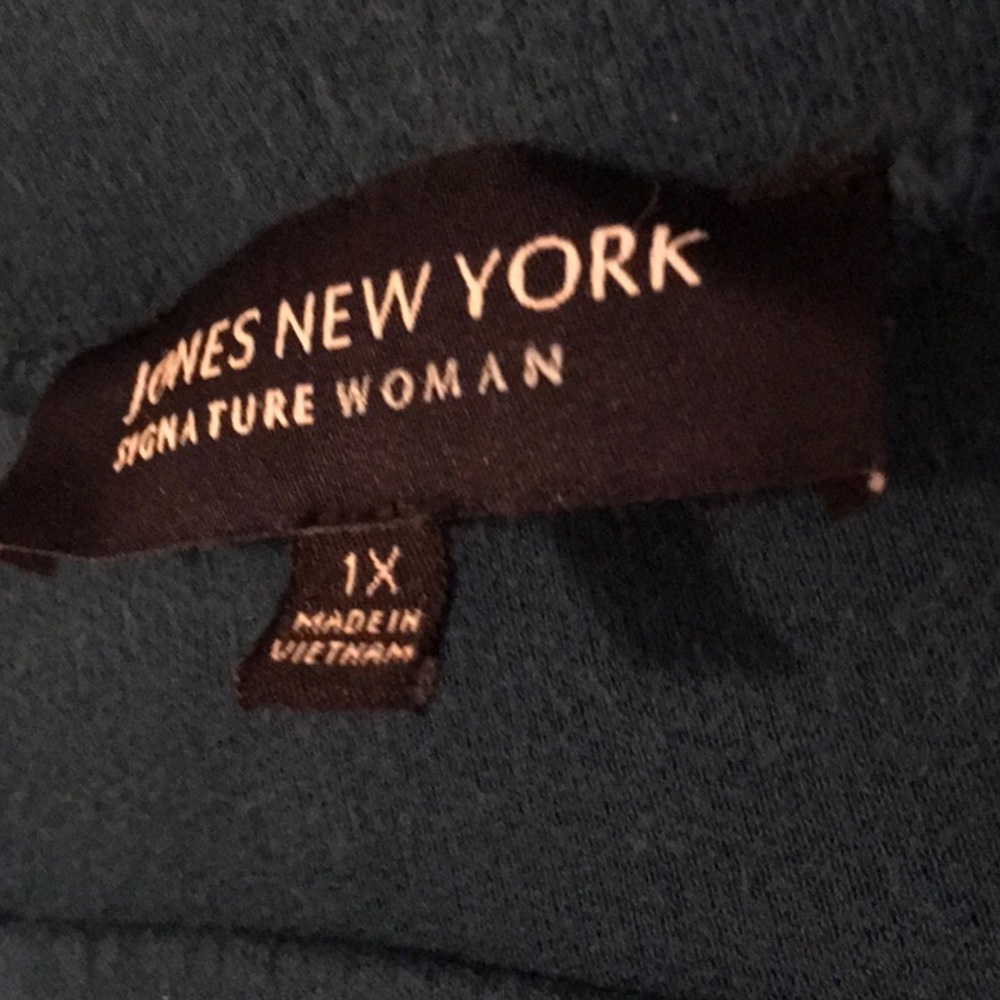 EUC,JONES NY WOMAN SZ 1X, TEAL COTTON,LONG SLEEVE/STRAIGHT LEG PULL ON PANT. - Picture 6 of 9